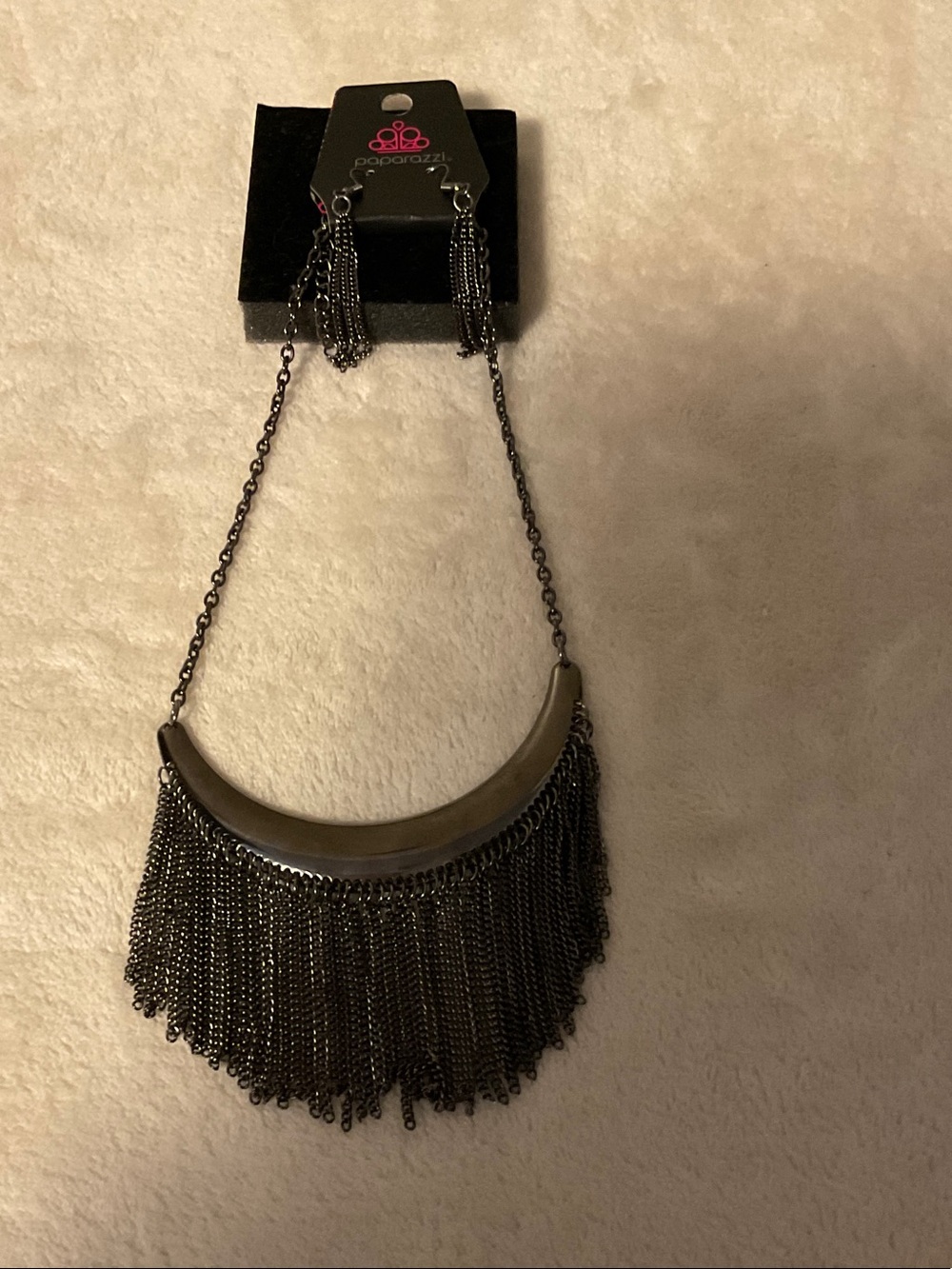 paparazzi Gunmetal Fringe Crescent Necklace and Earrings Set